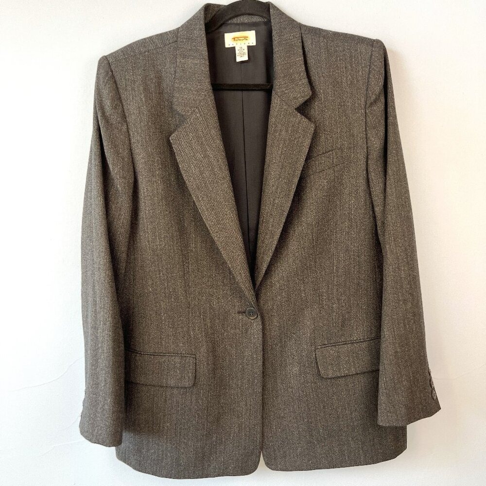 Talbots 100% Wool Charcoal Gray Blazer Size 16P Classic Closet Staple Workwear